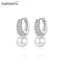LUOTEEMI Brand Fashion White Imitation Pearl Clip on Earrings for Women New AAA Cubic Zircon Stone Stud Brincos Charm Jewelry 2024 - buy cheap