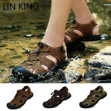 LIN KING Big Size 50 Summer Shoes Men Sandals Genuine Leather Casual Shoes New Outdoor Beach Sandals Roman Man Waterproof Sandal 2024 - buy cheap