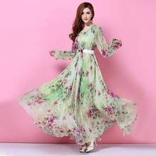 Plus Size Long Sleeved Bohemia Floral Beach Dress Summer Casual Loose Dresses Lightweight Sexy Tide Chiffon Sundress 2024 - buy cheap