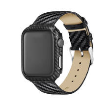 Correa de cuero genuino con patrón de fibra de carbono para Apple Watch, carcasa de 40mm, 44mm, 38mm, 42mm, 3, 2, 1 2024 - compra barato