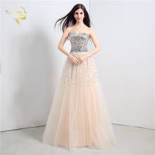 Robe De Soirée Femme Free Shipping Cheap Price Tulle Sequins Beading Crystal Champagne Evening Dresses Long Formal Party Gowns 2024 - buy cheap