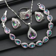 New Arrivals Multi  Rainbow Zirconia Silver Color Jewelry Sets Women Bracelet Earrings Necklace Ring Wedding Birthday Gift 2024 - buy cheap