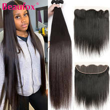 Beaufox Brazilian Hair Weave 3 Bundles With Frontal Closure Straight Hair With Frontal Remy Human Hair Bundles With Frontal 2024 - buy cheap