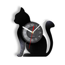 Sitting Cat Silhouette Wall Clock Cat Vinyl Record Clock Unique Cat Gift For Cat Lovers Pussycat Home Decor Vinyl Record Art 2024 - buy cheap