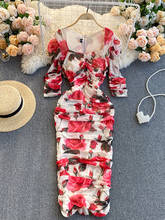Платье женское Плиссированное с цветочным принтом, элегантный драпированный банный халат с высокой талией, в богемном стиле, весна-осень 2024 - купить недорого