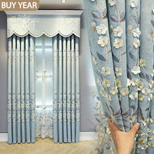 European-style Curtains for Living Dining Room Bedroom Embossed Fresh Gray Blue Chenille Valance Curtain Tulle French Window 2024 - buy cheap