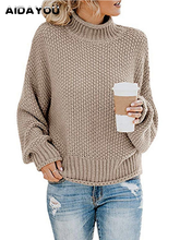 Suéter de punto de cuello alto para mujer, Jersey informal de manga larga de murciélago, de Cable, ouc652 2024 - compra barato