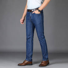 BROWON 2022 Summer Brand Men's Business Jeans Thin Silk Fabric Mid Straight Regular Full Length Work Pants Big Size 29-42 2024 - buy cheap