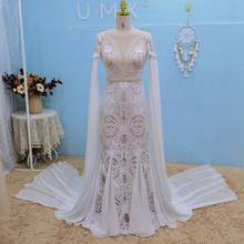 UMK Unique Bohemia Mermaid Wedding Dress Vintage Crochet Lace Boho Detachable Chiffon Sleeve Sexy Open Back Bridal Gowns 2024 - buy cheap