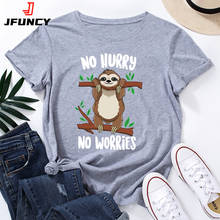 JFUNCY 2022 Summer Women's Cotton T Shirts Short Sleeve Tee Shirts Cute Cartoon Sloth Print Female Tops Oversized Women Tshirt 2024 - buy cheap