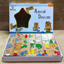 Free Shipping Animal Domino Wooden Blocks14PCS Cartoon Matching Solitaire Puzzles Game Kids Learning Educational Baby Toys Gift 2024 - buy cheap