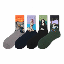 4 par/lote gran oferta Otoño Invierno Calcetines para hombre arte Van Gogh Mural pintura al óleo de fama mundial calcetines femeninos calcetines divertidos tamaño 36-44，calcetines hombre, 2024 - compra barato