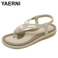 YAERNI Women Casual Sandals Flip Flops Flat Heels Bohemia Summer Beach Cross Strap Knot Shoes Metal Weave Gladiator Rome Sandals 2024 - buy cheap