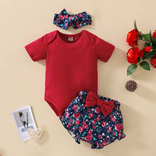 Newborn Toddler Baby Girls Clothes Set Short Sleeve Pullover Bow Ruffle Romper Floral Bow Overalls Pants Headband Outfit 2024 - buy cheap
