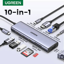 UGREEN usb-хаб C концентратор HDMI адаптер 10 в 1 USB C к USB 3,0 док-станция для MacBook Pro Аксессуары USB-C Тип C 3,1 Разветвитель USB C концентратор 2024 - купить недорого