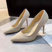 Suede Solid Color Office High Heels Pumps Women Shoes New Spring Autumn Shoes Fashion Pointed Shallow Casual Ladies Shoes 2024 - buy cheap