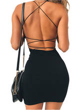 Women Sexy Bodycon Party Dresses Backless Spaghetti Straps Clubwear Mini Dress low neck drop shipping 2024 - buy cheap