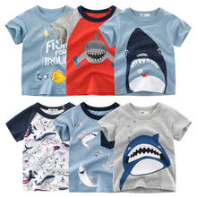 Футболки с принтом акулы для мальчиков детская одежда футболка для мальчиков, детские летние хлопковые топы с короткими рукавами Прямая поставка 2024 - купить недорого