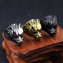 Retro Gothic Wolf Head Ring Punk Rock Style 316L Stainless Steel Wolf Ring For Men, Motorcycle Fashion Pop Jewelry 2024 - buy cheap