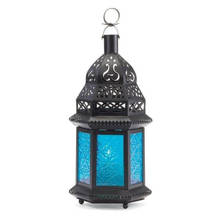 Lanterna marroquina azul castiçal de vidro castiçal de ferro 2024 - compre barato