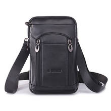 fashion Men Genuine Leather Hook Belt Cell Phone Case Waist Bag Purse New Casual Shoulder Cross Body Messenger  Bags 2024 - buy cheap