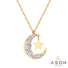 ASONSTEEL Gold Color Crystal Moon and Star Necklace Cubic Zirconia Stainless Steel Chain for Women Girl Gift Jewelry Accessories 2024 - buy cheap