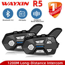 WAYXIN Bluetooth 5.0 Motorcycle Intercom  Helme 2 People 1200M  Talking Universal Pairing Waterproof Interphone Headset FM Radio 2024 - купить недорого