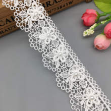 Tecido bordado de renda com flores brancas, 3.5cm, costura, artesanato, faça você mesmo para decoração de vestido de casamento, fantasia 2024 - compre barato