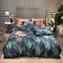 Svetanya-Juego de cama de algodón egipcio, ropa de cama con estampado de hojas de palma Pastoral, azul y verde, Sábana bajera de tamaño King y Queen de Europa 2024 - compra barato