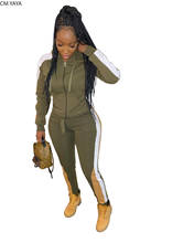 Conjunto feminino com capuz manga longa bl7340, conjunto de duas peças com calça e top listrado roupa esportiva para outono e inverno 2024 - compre barato