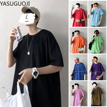 YASUGUOJI Fashion Solid Color Cotton Short Sleeve T Shirt Mens Base Pain T-shirts 2022 Summer Casual O-neck Loose Male Tees Tops 2024 - buy cheap