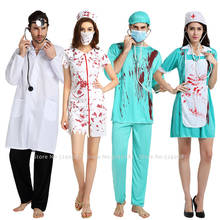 Nurse's Day Women Sexy Party Dress Men Doctor Coats Tops Pants Hats Halloween Horror Bloody Nurse Uniform Scary Cosplay Costumes 2024 - buy cheap