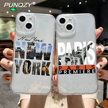 PUNQZY  City New York Summer Word Art Transparent Phone Case For iPhone 13 12 11 Pro Max X XR XS 6 7 8 Plus Soft TPU Cute Cover 2024 - buy cheap