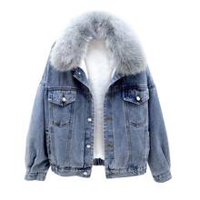 Women Large Fur Colloar Winter Denim Jacket 2021 Oversize Plus Velvet Parka Detachable Thick Loose Cotton Warm Jean Coat HOWDFEO 2024 - buy cheap