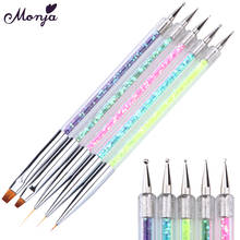 Monja 5Pcs/set Dual End Nail Art Dotting Pen Acrylic Drawing Liner Flower Brush Rhinestone Crystal UV Gel Painting Manicure Tool 2024 - купить недорого