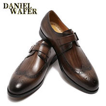 Luxury Men Loafers Wingtip Genuine Leather Brown Black Buckle Monk Strap Casual Business Dress Shoes Mens Office Wedding Shoes 2024 - buy cheap