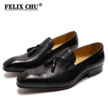 Luxury Men Dress Shoes Leather Slip-On Pointed Cap Toe Real Leather Black Mens Wedding Party Tassel Loafer Casual Business Shoes 2024 - buy cheap