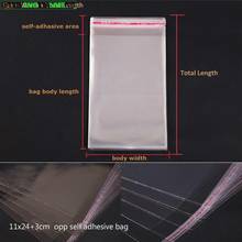 200pcs/lot 11x24+3cm clear OPP pvc self adhesive packaging bags for magazines, newspapers, photos, books,  bread, popcorn, nuts 2024 - buy cheap