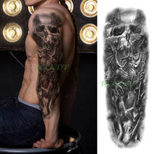 Водостойкая временная татуировка, наклейка, персональный черный демон, ужасная Гора, полная рука, поддельные тату, флэш-тату для мужчин и женщин 2024 - купить недорого