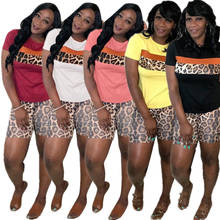 CM.YAYA Women Sets Summer Tracksuits Leopard Patchwork T-Shirts+Shorts Suit Two Piece Set Sportswear 2 Pcs Outfits Sweatsuit 2024 - buy cheap