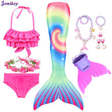 Girls Halloween Cosplay Swimsuits Mermaid Tail Costume with Monofin Kids Swimming Pool Party Bikini for Children Birthday Gifts 2024 - buy cheap