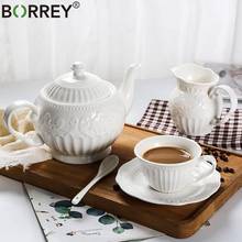 BORREY Bone China juego de té cerámica en relieve tetera taza de café taza de porcelana blanca taza de leche británica taza de azúcar taza de café de la hora del té 2024 - compra barato