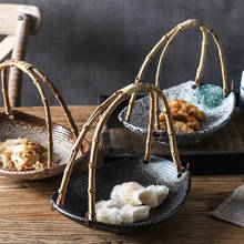 Японское искусство керамическая основная тарелка Ramen суши тарелка простая ресторанная посуда для отеля тарелка домашняя Ретро бамбуковая ручка корзина для фруктов 2024 - купить недорого