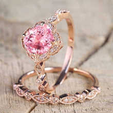 Milangirl 2 штуки набор больших колец с цветком розовые кристаллы Кольца для женщин влюбленные Свадебные ювелирные изделия для вечеринки 2024 - купить недорого