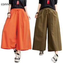 2021 New Cotton and Linen Wide-leg Pants Women's Summer Thin Section Large Size Loose Linen Eight-point Casual Wide-leg Culottes 2024 - buy cheap