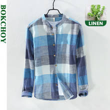 Nova manga longa xadrez camisas dos homens do vintage linho solto respirável casual inverno plaidm, confortável, casual, retro workear 731 2024 - compre barato