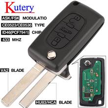 Kutery chave controle remoto do carro 3 botões, para citroen c1 c2 c3 c4 c5 berlingo picasso alarme (ce0536 523, ask/fsk, hu83 va2) 2024 - compre barato