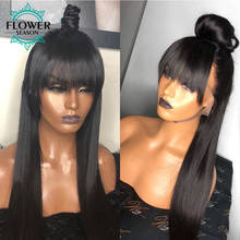 Long Straight Human Hair Wigs 180Density Scalp Base Full Machine Made Wigs Brazilian Human Hair Wig with Bangs for black Women 2024 - buy cheap