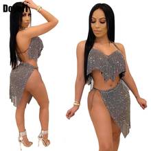 Sexy 2 Piece Set Women Summer Matching Sets Party Club Outfits Halter Crop Top and Mini Skirt Women Glitter Skirt Two Piece Set 2024 - buy cheap