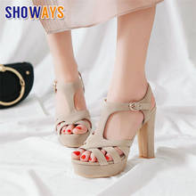 Women Gladiator Platform Sandals High Chunky Heels Beige Black Soft PU Casual Party Office Open Toe T-strap Summer Ladies Shoes 2024 - buy cheap